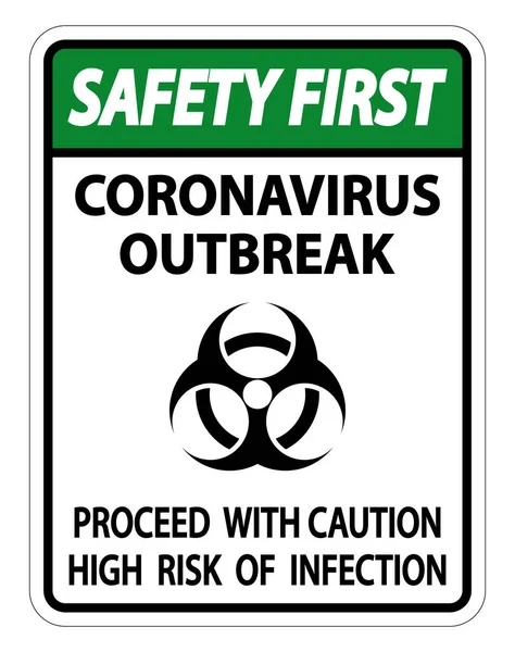 Primer Signo Brote Coronavirus Seguridad Aísla Sobre Fondo Blanco Ilustración — Vector de stock