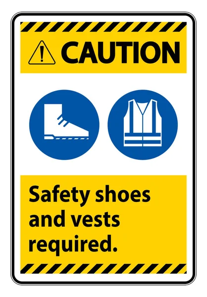 Προσοχή Υπογράψτε Παπούτσια Ασφαλείας Και Γιλέκο Που Απαιτείται Σύμβολα Ppe — Διανυσματικό Αρχείο