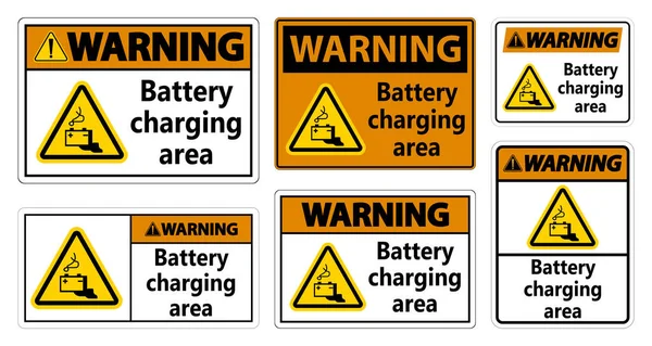 Warning Battery Charging Area Sign White Background — Stock Vector