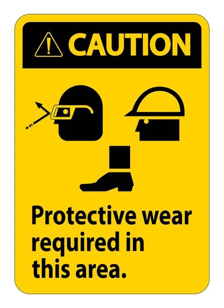 Precaución Signo Desgaste Protector Necesario Esta Área Gafas Sombrero Duro — Vector de stock