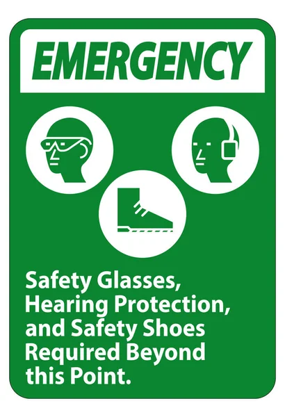 Notfall Warnbrille Gehörschutz Und Darüber Hinaus Erforderliche Sicherheitsschuhe Auf Weißem — Stockvektor