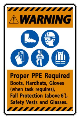 Uyarı İşareti Uyarı İşareti PPE Gerekli Çizmeler, Hardhatlar, Görev Gerektiğinde Eldivenler PPE Sembolleri ile Sonbahar Koruması Gerektiriyor 