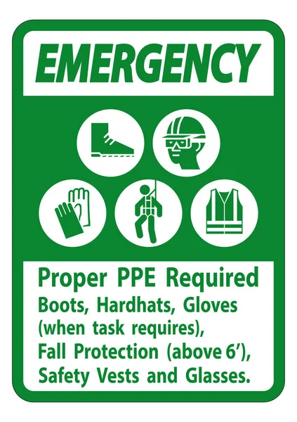 紧急签署适当的Ppe需要引导 手套当任务需要具有Ppe符号的跳伞保护时 — 图库矢量图片