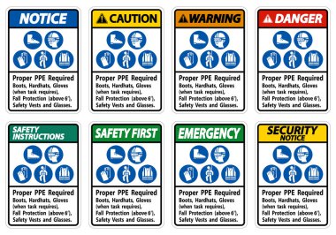 Uygun PPE Gerekli Çizmeler, Hardhatlar, Görev Gerektiğinde Eldivenler PPE Sembolleri ile Sonbahar Koruması Gerektiriyor 