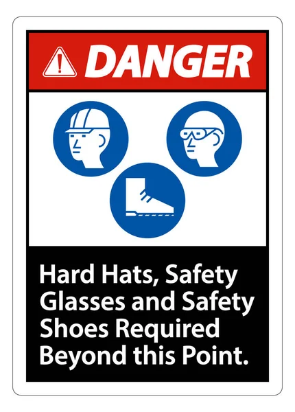 Danger Sign Hard Hats Safety Glasses Safety Shoes Required Point — стоковый вектор