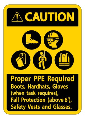 Uyarı İşareti PPE Gerekli Çizmeler, Hardhatlar, Görev Gerektiğinde Eldivenler PPE Sembolleri ile Sonbahar Koruması Gerektiriyor 
