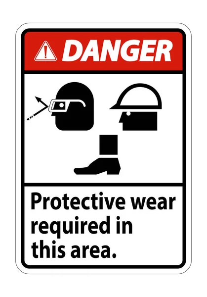 Danger Sign Protective Wear Required Area Goggles Hard Hat Boots — Stock Vector