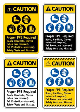 Uyarı İşareti PPE Gerekli Çizmeler, Hardhatlar, Görev Gerektiğinde Eldivenler PPE Sembolleri ile Sonbahar Koruması Gerektiriyor 