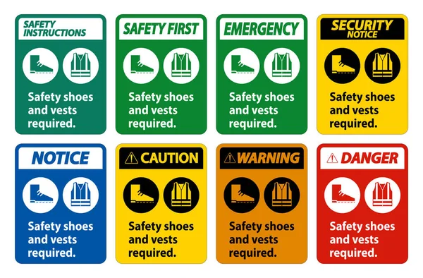 Обувь Жилет Безопасности Требуется Сиз Символов Белом Фоне — стоковый вектор