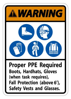 Uyarı İşareti Uyarı İşareti PPE Gerekli Çizmeler, Hardhatlar, Görev Gerektiğinde Eldivenler PPE Sembolleri ile Sonbahar Koruması Gerektiriyor 