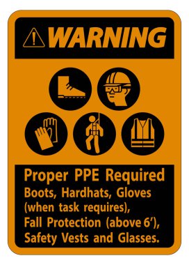 Uyarı İşareti Uyarı İşareti PPE Gerekli Çizmeler, Hardhatlar, Görev Gerektiğinde Eldivenler PPE Sembolleri ile Sonbahar Koruması Gerektiriyor 