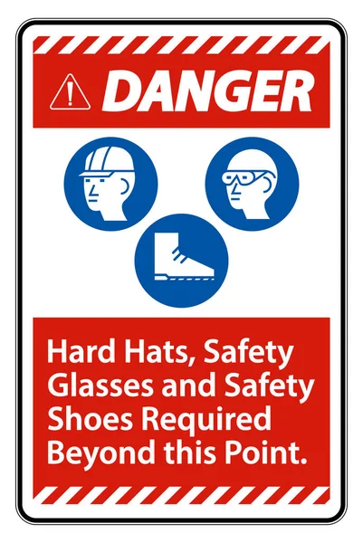 Danger Sign Hard Hats Safety Glasses Safety Shoes Required Point — стоковый вектор
