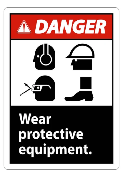 Équipement Protection Usure Signe Danger Avec Des Symboles Epi Sur — Image vectorielle