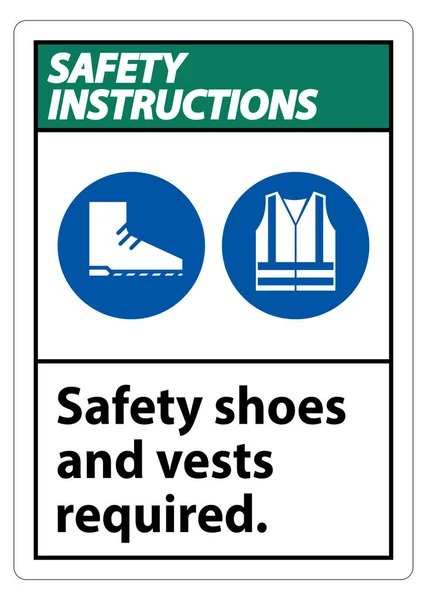 Safety Instructions Sign Safety Shoes Vest Required Ppe Symbols White — Stock Vector