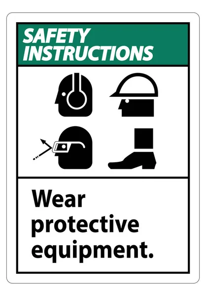 Veiligheidsinstructies Sign Dear Protective Equipment Met Ppe Symbolen Witte Achtergrond — Stockvector