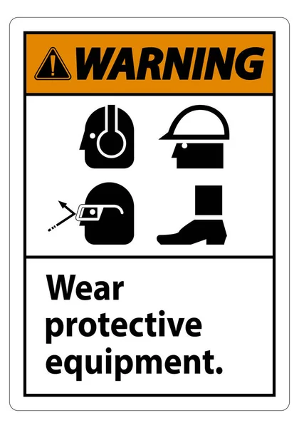 Waarschuwingsbordkleding Beschermende Uitrusting Met Ppe Symbolen Witte Achtergrond Vector Illustratie — Stockvector