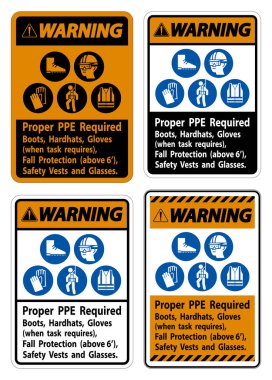 Uyarı İşareti Uyarı İşareti PPE Gerekli Çizmeler, Hardhatlar, Görev Gerektiğinde Eldivenler PPE Sembolleri ile Sonbahar Koruması Gerektiriyor 