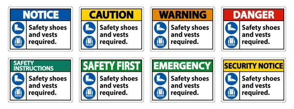 Zapatos Seguridad Chaleco Necesarios Con Símbolos Ppe Sobre Fondo Blanco — Vector de stock