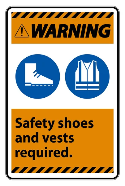 Warning Sign Safety Shoes And Vest Required With PPE Symbols on White Background,Vector Illustration