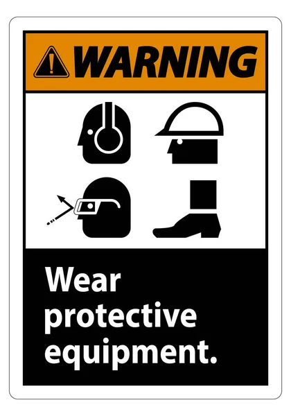 Warning Sign Wear Protective Equipment Ppe Symbols White Background Vector — Stock Vector