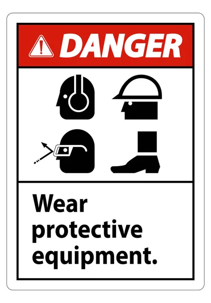 具有Ppe白底符号 矢量图解的危险标志佩戴保护装置 — 图库矢量图片
