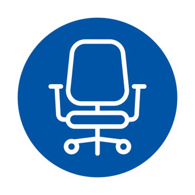 Bu basit bir mavi daire arkaplan içeren modern ofis koltuğu ikonu tasarımı. Şirket markalaşması, pazarlama ve çalışma alanı dekorasyonu için ideal..