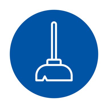 Mavi dairesel arka planda pompayı temsil eden minimalist bir simge, temizlik ve sıhhi tesisat kavramları için mükemmel, basitlik ve işlevselliği vurgulayan.