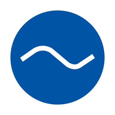 Bu soyut simge, çeşitli yaratıcı projeler için modern ve minimalist bir tasarım sunan dairesel mavi arka planda dalgalı bir çizgi içerir..