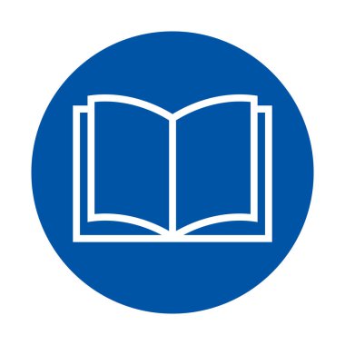 Eğitimi ve öğrenme kavramlarını temiz ve modern bir tasarımla temsil eden mavi çember arka planına karşı basit bir açık kitap simgesi. Dijital kaynaklar için mükemmel.