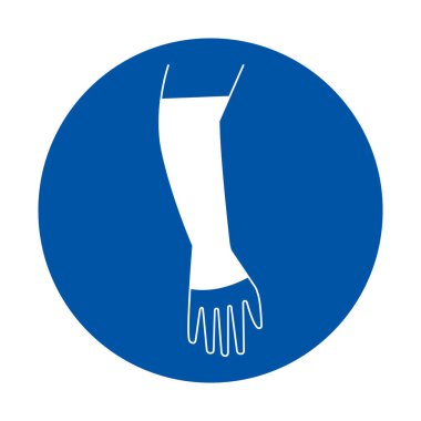 Bu grafik, tıbbi ve sağlıkla ilgili temalar ve tasarımlar için ideal dairesel mavi arkaplan üzerinde bir el ve ön kol simgesi içerir..