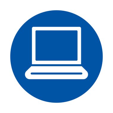 Yuvarlak bir arkaplanda dizüstü bilgisayarı tasvir eden basit bir mavi simge. Teknoloji ve eğitim temaları için ideal, bu grafik dijital yenilik ve modern çalışma alanı verimliliğini temsil etmektedir..