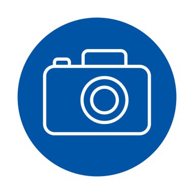 Mavi daire içinde minimalist bir kamera simgesi. Fotoğrafla ilgili projeler, web siteleri ya da yaratıcı markalar için mükemmel. Bu basit grafik görsel iletişimi güçlendirir.