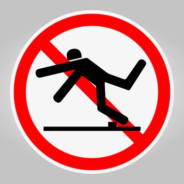 Bu uyarı işareti, kaygan yüzeylerin insan figürünün düşüşünü gösteren görsel bir uyarıdır. Çeşitli ortamlarda güvenlik bilincini artırmak için ideal.