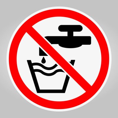 İçilmeyen su işareti, musluk sembolü ve kırmızı daire çizgisi. Tasarım, su kullanımına ilişkin güvenlik ve farkındalığı teşvik ediyor..