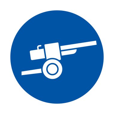 Bu basit simge parlak mavi bir arkaplanda bir silah ya da top silueti içerir. Çeşitli grafik tasarım projeleri ve yaratıcı kullanımlar için ideal.