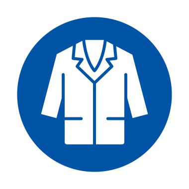 Bu minimalist illüstrasyon, koyu mavi daireye karşı beyaz bir takım elbise giymeyi içeriyor. Moda ve tasarımda zarafet ve stili temsil eder..