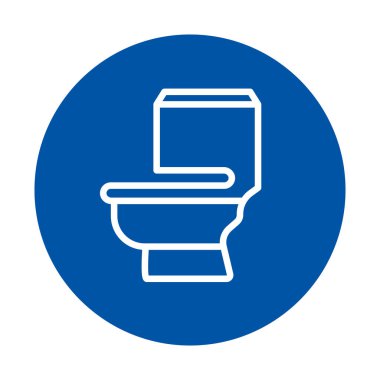 Beyaz bir tuvaletin temiz ve basit bir simgesi, parlak mavi bir arka plan üzerine kurulmuş. Bu minimalist tasarım tuvaletle ilgili kavramlar ve tabelalar için idealdir..