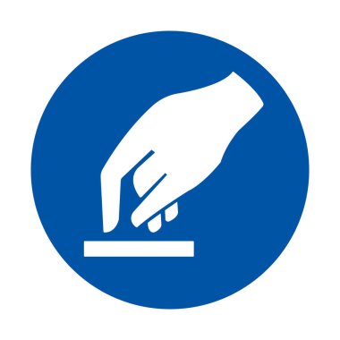 Bu resim, mavi dairesel bir arkaplanda bir dokunuş ya da düğmeye basıldığını gösteren bir el hareketi içerir. Çeşitli bağlamlarda etkileşimi ve kullanıcı girdisini sembolize eder.