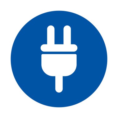 Bu resim, enerji kavramları, teknoloji tasarımı ve modern grafikler için ideal mavi bir daire içinde basit bir elektrik prizi simgesini içerir..