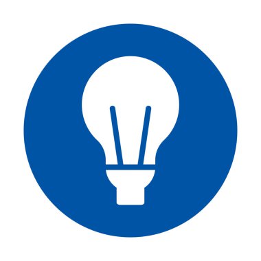 Bu resim, elektrik kavramlarını, yenilikleri ve dijital projelerdeki fikirleri temsil etmek için ideal mavi bir dairedeki basit bir ampul simgesini içerir..