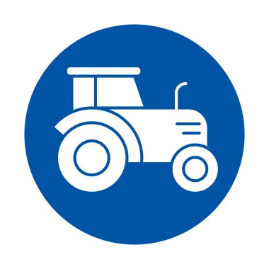 Bu grafik, tarımsal temalar ve tarımla ilgili tasarımlar için mükemmel olan mavi daireye karşı basit bir traktör simgesi içeriyor. Web siteleri veya tanıtım materyalleri için ideal.