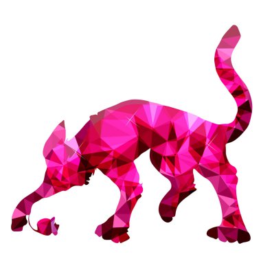 Pembe kedi üzerinde beyaz, izole nesne, düşük poli, vektör