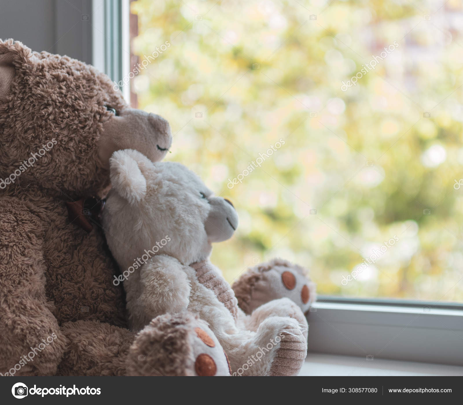 two teddies hugging