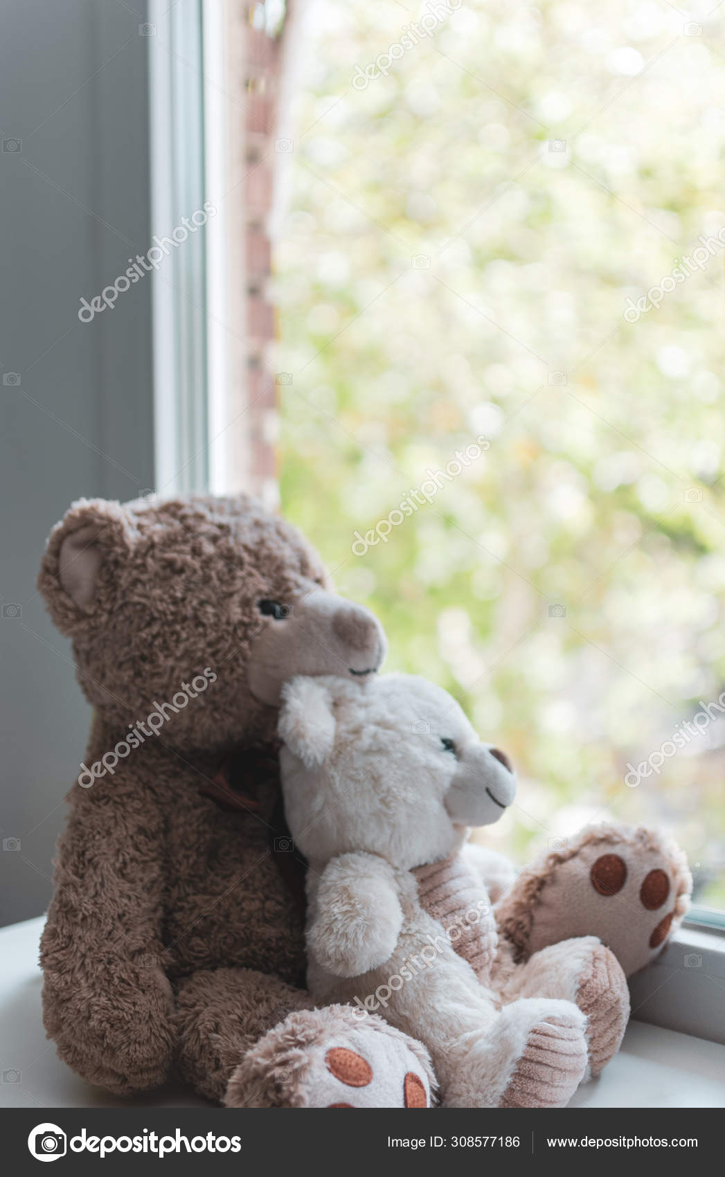 two teddies hugging