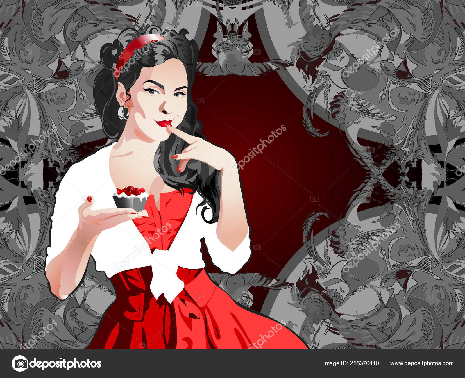 An Attractive Pin Up Girl Holding A Cake Stock Vector