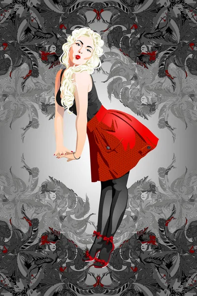 Une jolie pin-up girl aux cheveux blonds — Image vectorielle
