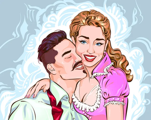 Ilustración de pareja amorosa en estilo histórico — Vector de stock