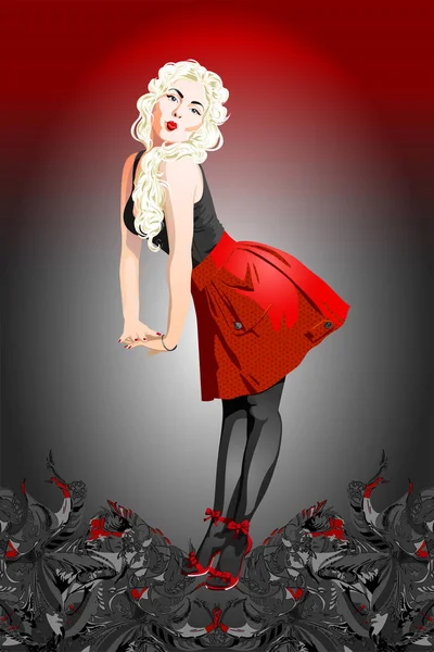 Une jolie pin-up girl aux cheveux blonds — Image vectorielle