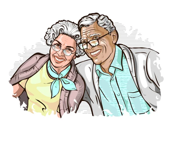 Ilustración vectorial con la imagen de una pareja madura elegante y feliz — Vector de stock