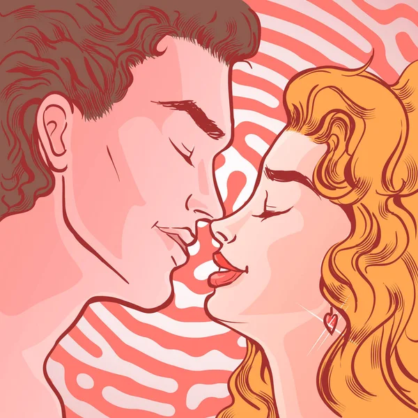 Ilustración Romántica Que Muestra Una Hermosa Pareja Plantilla Para Postal — Vector de stock